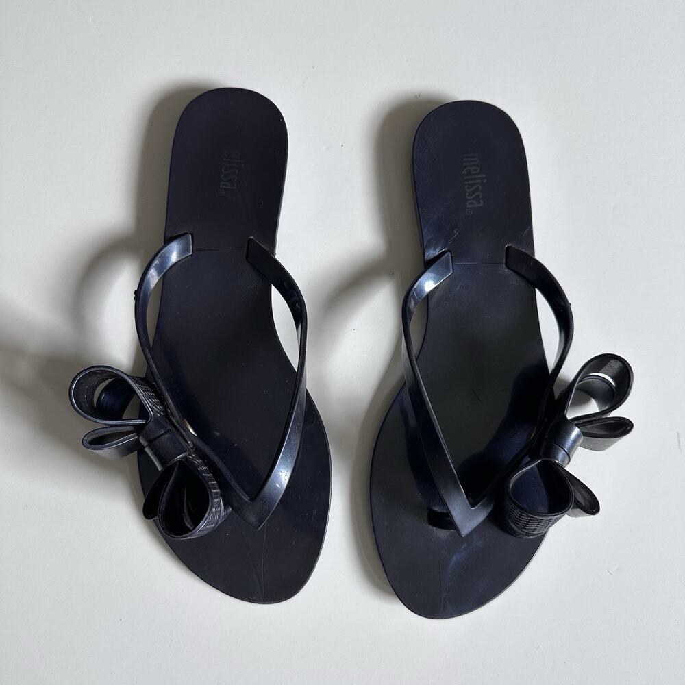 Melissa Double Bow Jelly Sandals Women’s Size 7 Navy Blue Soft Girl Coquette - Picture 3 of 11